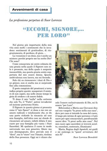 dal Periodico PORA n.1-2010 - Piccola Opera Regina Apostolorum