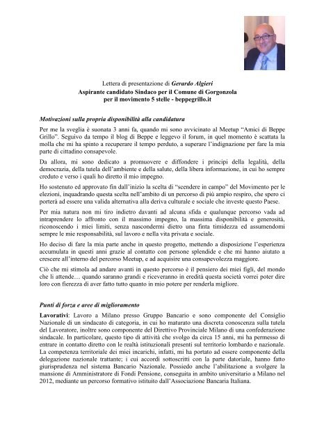 Lettera presentazione candidato elezioni
