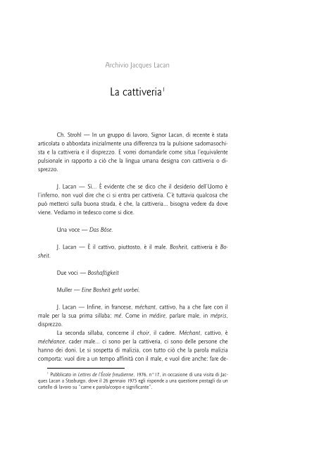 La cattiveria – Strasburgo 26 gennaio 1975 - Lacan con Freud.it