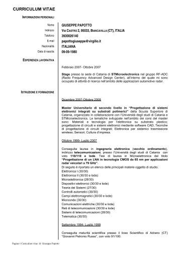 curriculum vitae compilato formato europeo