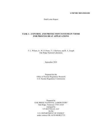 Letter Report - Task 1 - Instrumentation in VHTRS for Process Heat ...