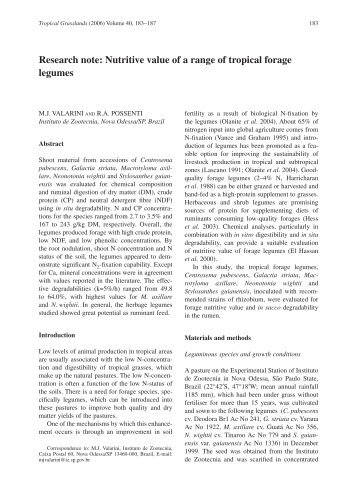 Research note: Nutritive value of a range of tropical forage legumes