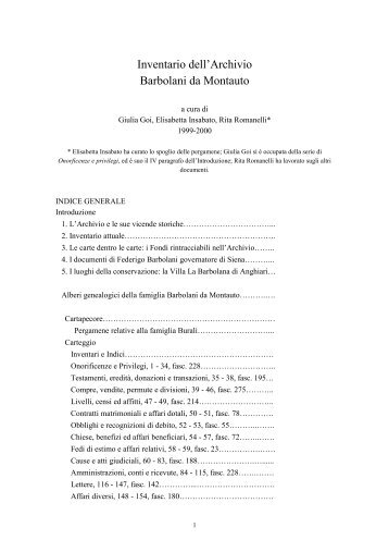 Inventario dell'Archivio Barbolani da Montauto - Direzione generale ...