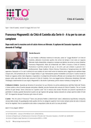 Francesco Manganelli: da Città di Castello alla Serie A - A ... - Tuttoggi