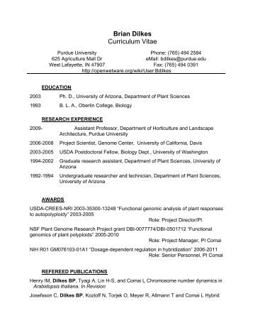 Brian Dilkes Curriculum Vitae - Purdue University