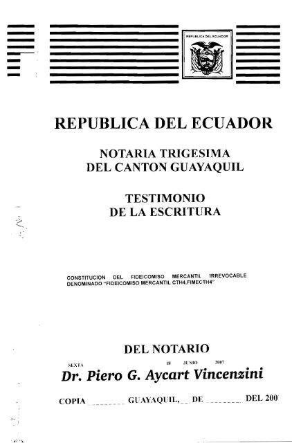 REPUBLICA DEL ECUADOR - CTH SA