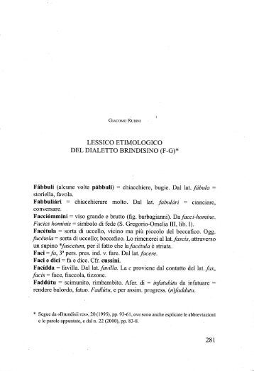 LESSICO ETIMOLOGICO DEL DIALETTO BRINDISINO (F-G)*