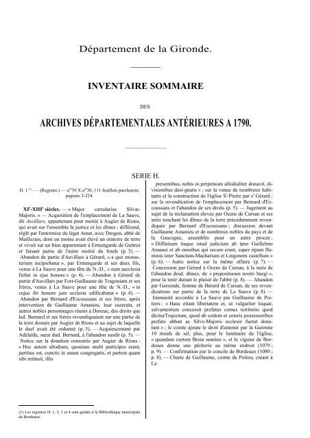 H 1-278 Abbayes bénédictines : La Sauve - Archives ...