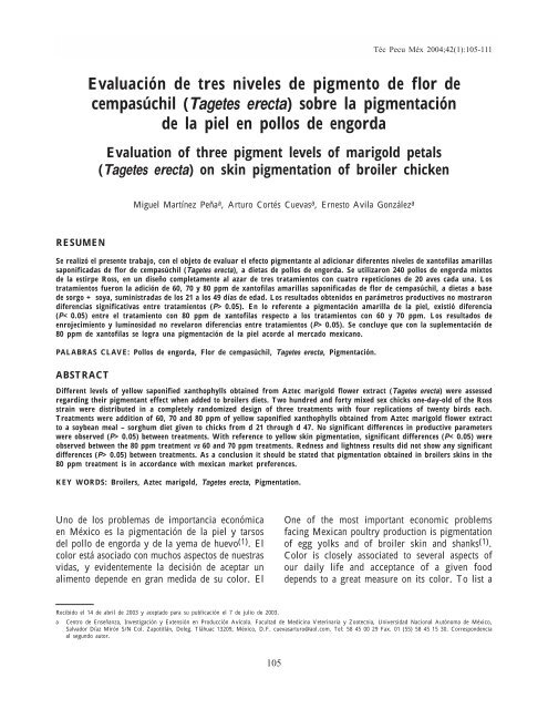 Evaluación de tres niveles de pigmento de flor de cempasúchil ...