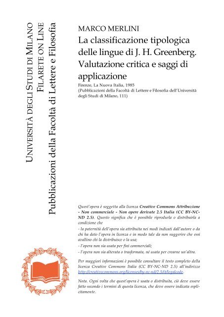La classificazione tipologica delle lingue di J.H. Greenberg ...