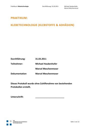 MWC II Praktikum Klebetechnologie