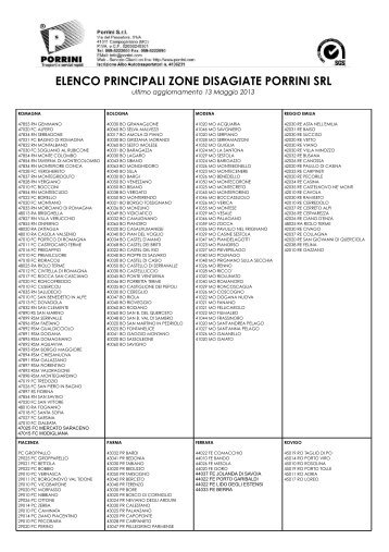 ELENCO PRINCIPALI ZONE DISAGIATE PORRINI SRL