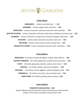 Lunch Menu - Avlyn Gardens Restaurant & Event Center