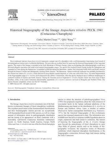 Historical biogeography of the lineage Atopochara trivolvis PECK ...