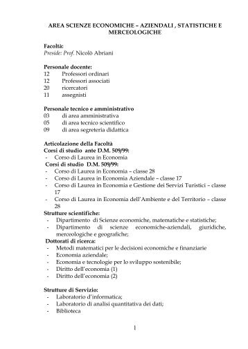 area scienze economiche – aziendali , statistiche e merceologiche