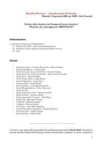 Verbale della riunione del Gruppo di lavoro ... - Provincia di Siena