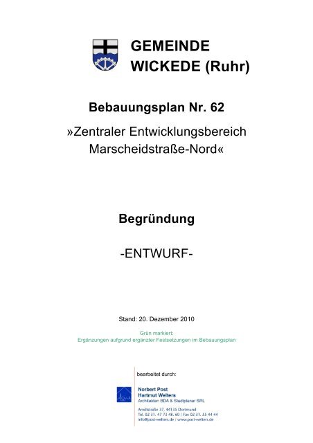 Bebauungsplan Nr. 62 - Gemeinde Wickede (Ruhr)