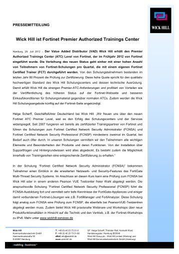 Wick Hill ist Fortinet Premier Authorized Trainings Center