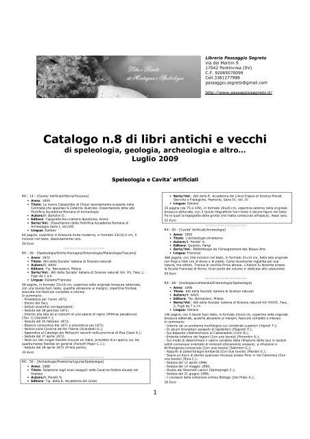 Catalogo n.8 di libri antichi e vecchi - Napoli Underground