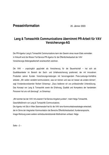 Presseinformation - Lang & Tomaschtik Communications