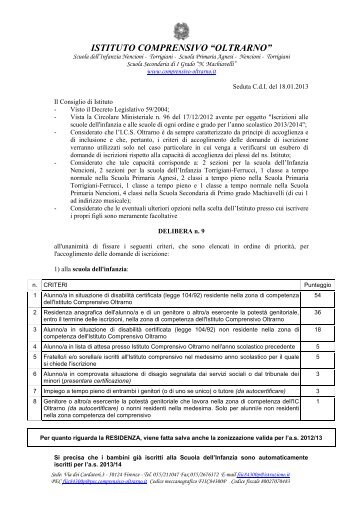 Delibera del Consiglio di Istituto - Istituto Comprensivo Oltrarno