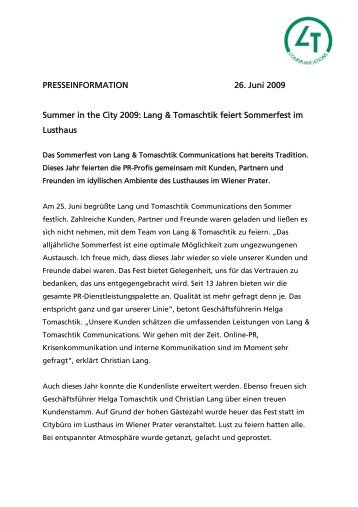 Sommerfest Textentwurf - Lang & Tomaschtik Communications