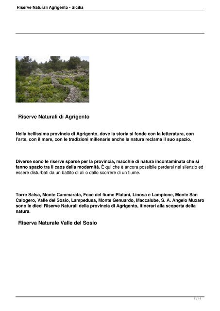 Riserve Naturali Agrigento - Sicilia - CRIEA