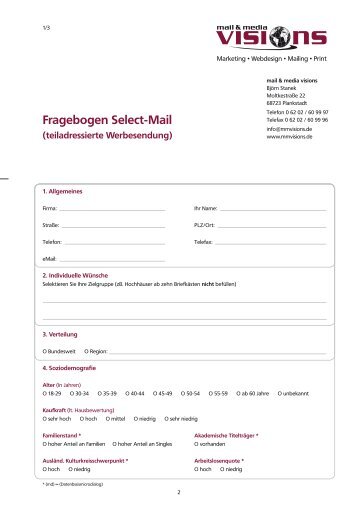 Fragebogen Select-Mail (teiladressierte Werbesendung)