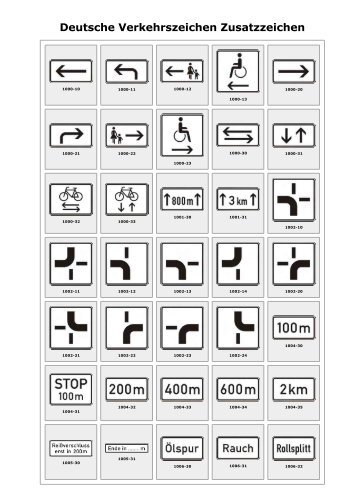 Deutsche Verkehrszeichen Zusatzzeichen