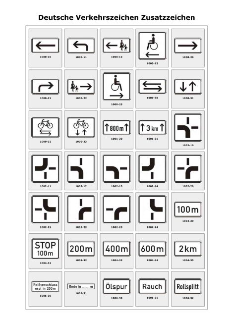 Deutsche Verkehrszeichen Zusatzzeichen