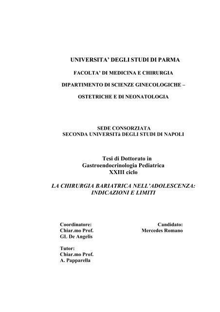 UNIVERSITA' DEGLI STUDI DI PARMA Tesi di ... - DSpace@Unipr