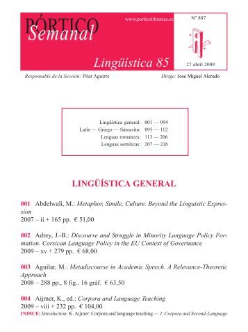 Portico Semanal 887 - Linguistica 85 - Pórtico librerías