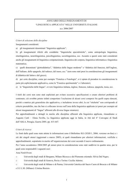 annuario degli insegnamenti di - Associazione Italiana di Linguistica ...
