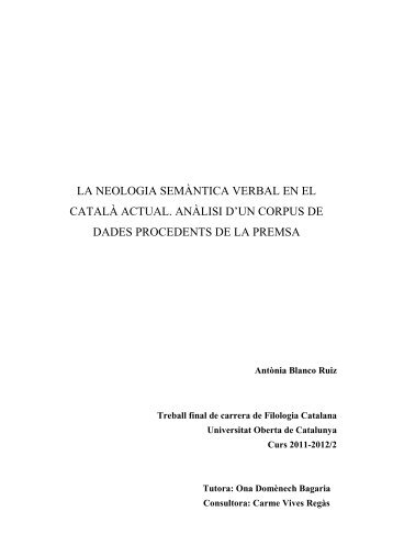 La neologia semàntica verbal en el català actual - Universitat Oberta ...