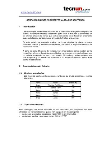 Comparativa de Neoprenos - Federación Navarra de Triatlón