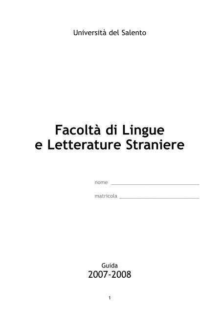 Facoltà di Lingue e Letterature Straniere - Università del Salento