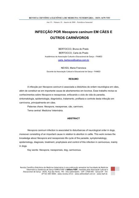 Infecção por Neospora caninum em cães e outros carnívoros.