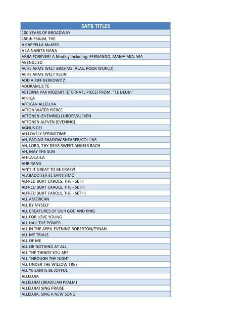 SATB TITLES - EPISD Fine Arts Library