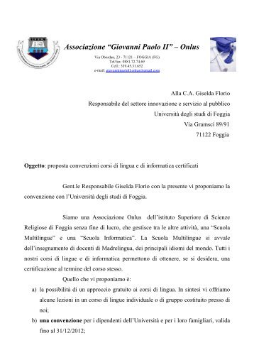 Dettaglio convenzione - Università degli Studi di Foggia