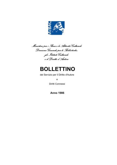 Bollettino Anno 1986 - Direzione Generale per i Beni Librari e gli ...