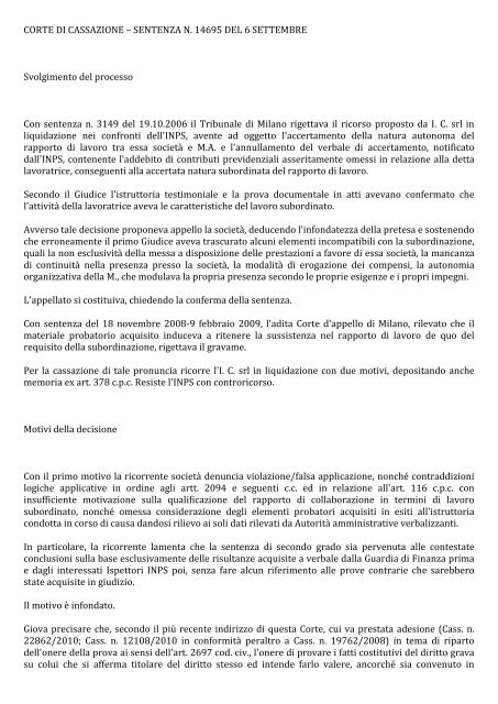 CORTE DI CASSAZIONE – SENTENZA N. 14695 DEL 6 ... - CNAI