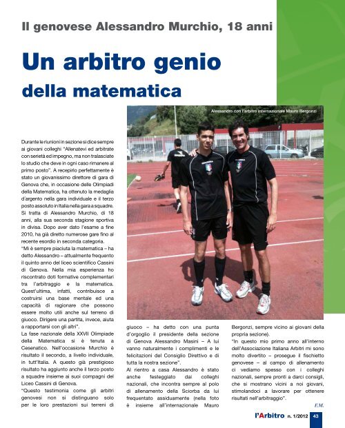 Rivista l'Arbitro 1/2012 - Associazione Italiana Arbitri