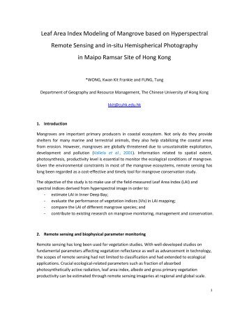 Leaf Area Index Modeling of Mangrove based on Hyperspectral ...