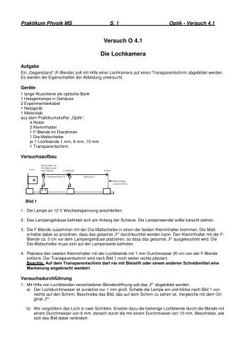 Versuch O 4.1 Die Lochkamera - Wieland-Gymnasium Biberach