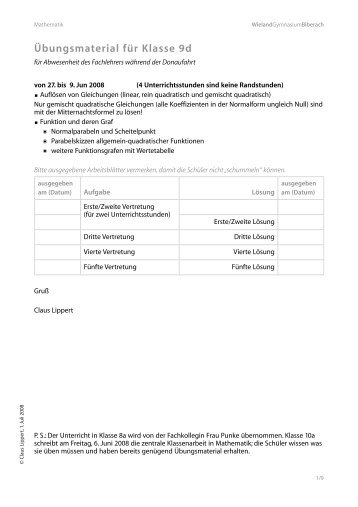 Vertretungen für Klasse 9d.pdf - Wieland-Gymnasium Biberach