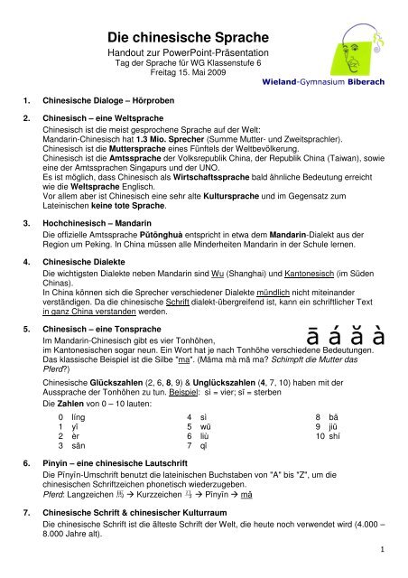 Merkmale der chinesischen Sprache & Grammatik - Wieland ...