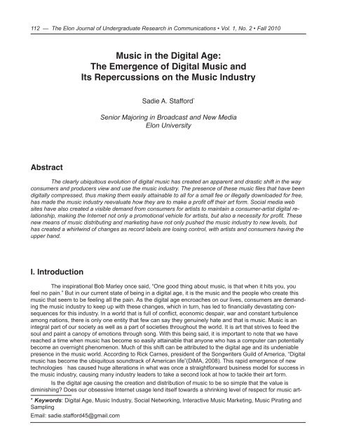 Music in the Digital Age: The Emergence of Digital ... - Elon University