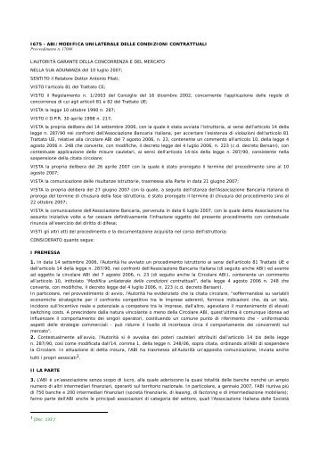 abi/modifica unilaterale delle condizioni contrattuali - Autorità ...