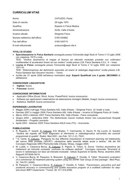 curriculum vitae - Azienda USL Valle d'Aosta