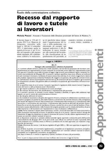 Recesso dal rapporto di lavoro e tutele ai lavoratori - DPL Modena